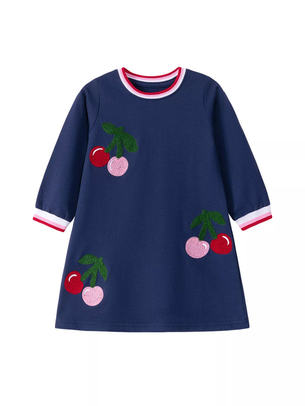 Cherry Appliqué Long Sleeve Dress — minimerri kids' dress