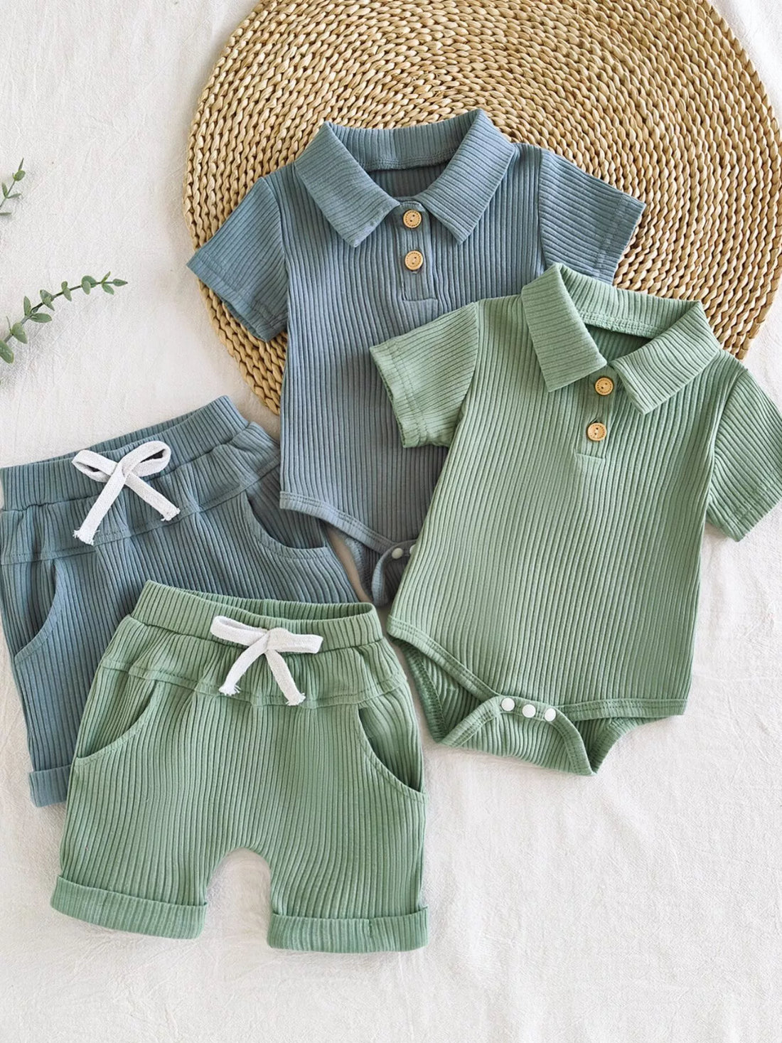 Ribbed Knit Polo Bodysuit and Shorts Set — minimerri baby outfit set
