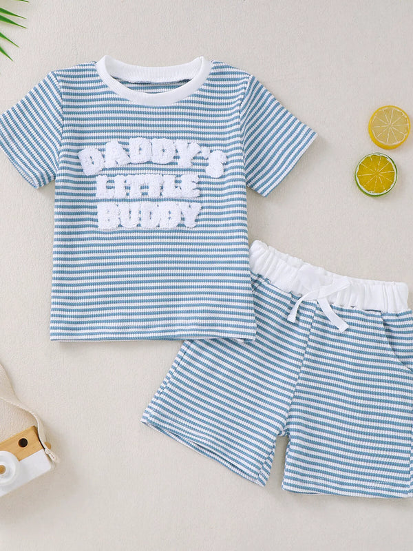 Striped Letter Short Sleeve T-Shirt and Shorts Set — minimerri kids' outfit set