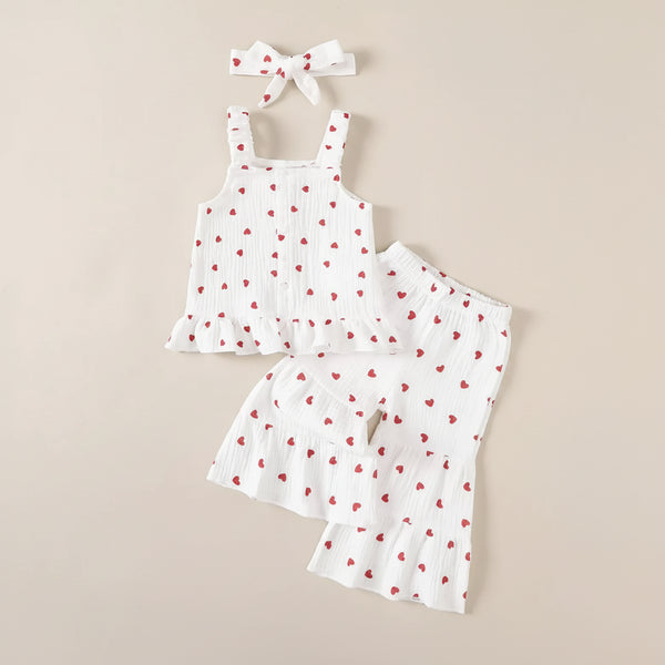 Heart Print Top and Flare Pants with Headband — minimerri kids' outfit set