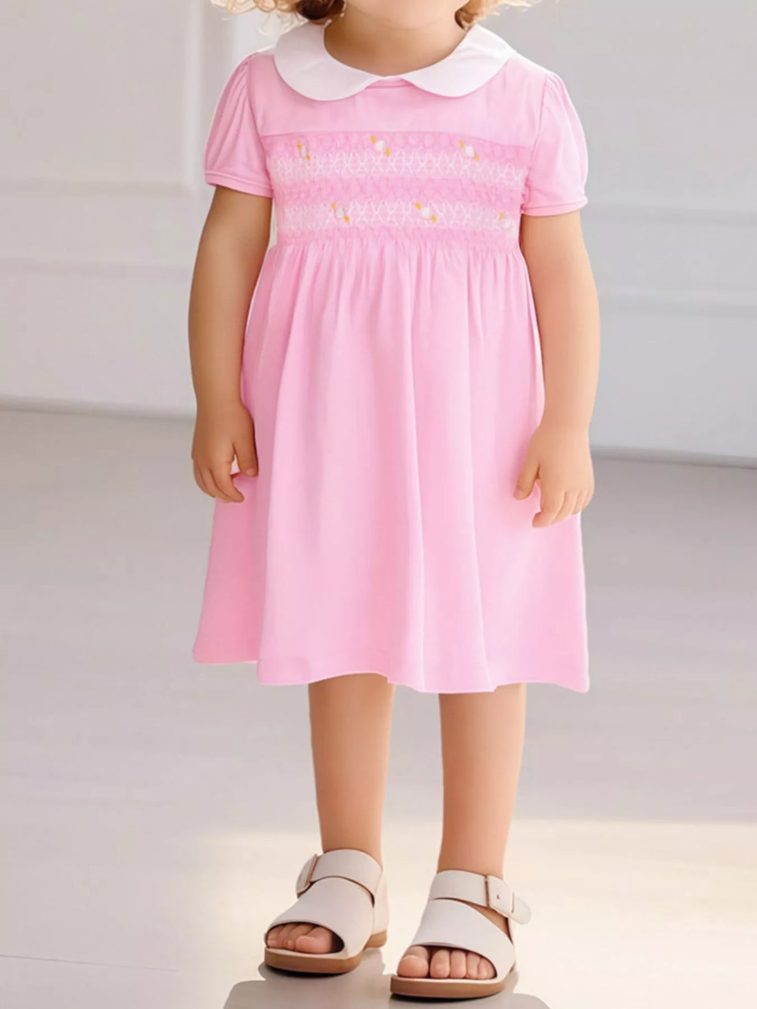 Smocked Bodice Peter Pan Collar Dress — minimerri kids' dress