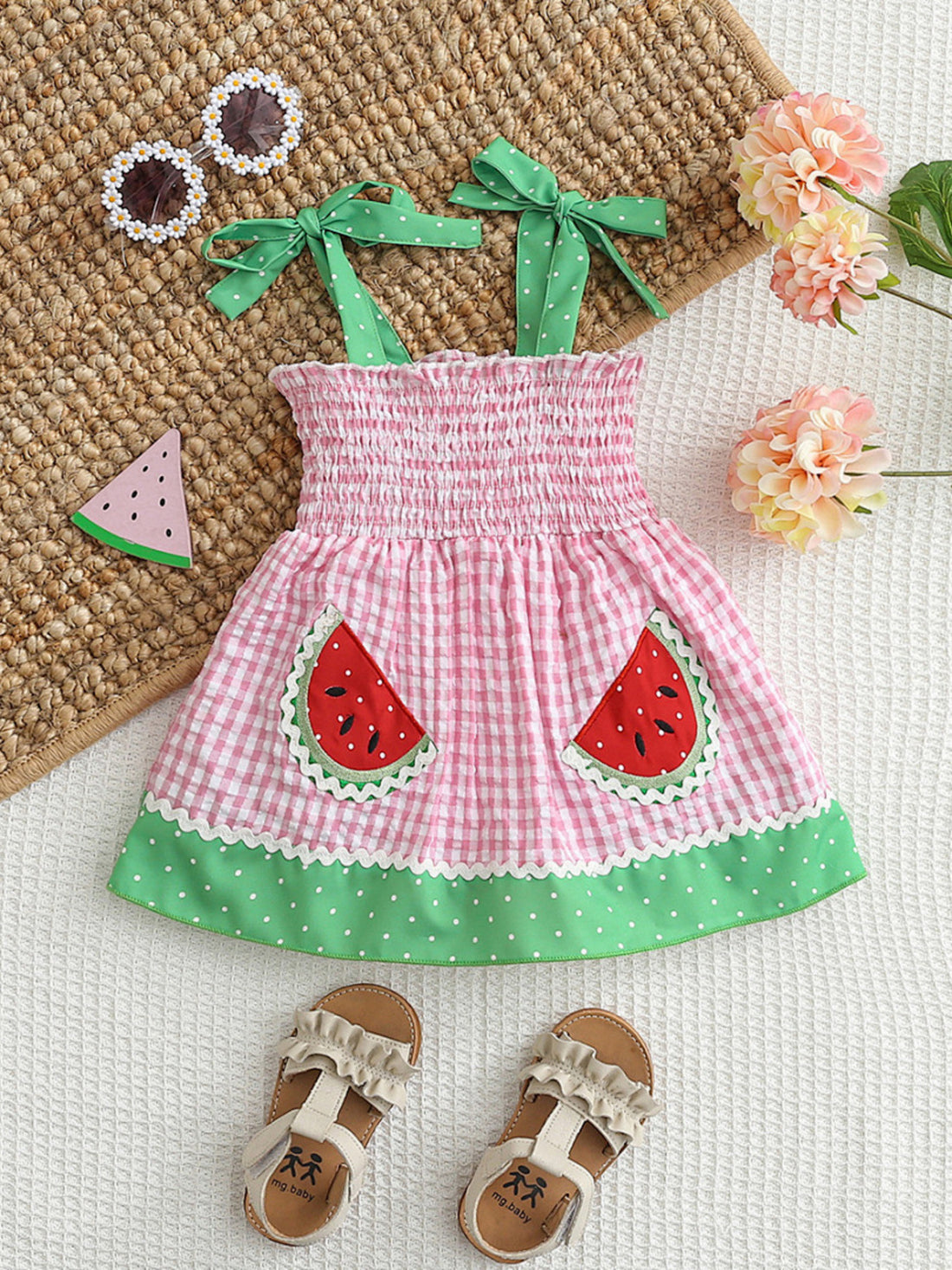 Watermelon Gingham Smocked Dress — minimerri kids' dress