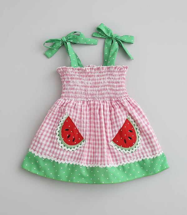 Watermelon Gingham Smocked Dress — minimerri kids' dress