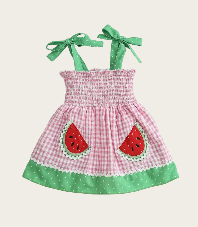 Watermelon Gingham Smocked Dress — minimerri kids' dress
