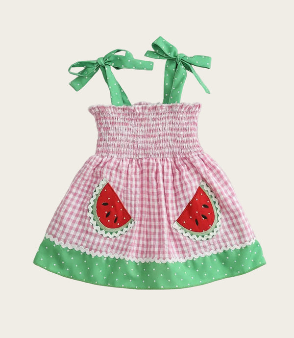 Watermelon Gingham Smocked Dress — minimerri kids' dress