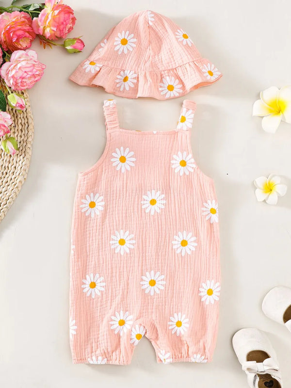 Daisy Textured Wide Strap Romper and Hat Set — minimerri baby romper