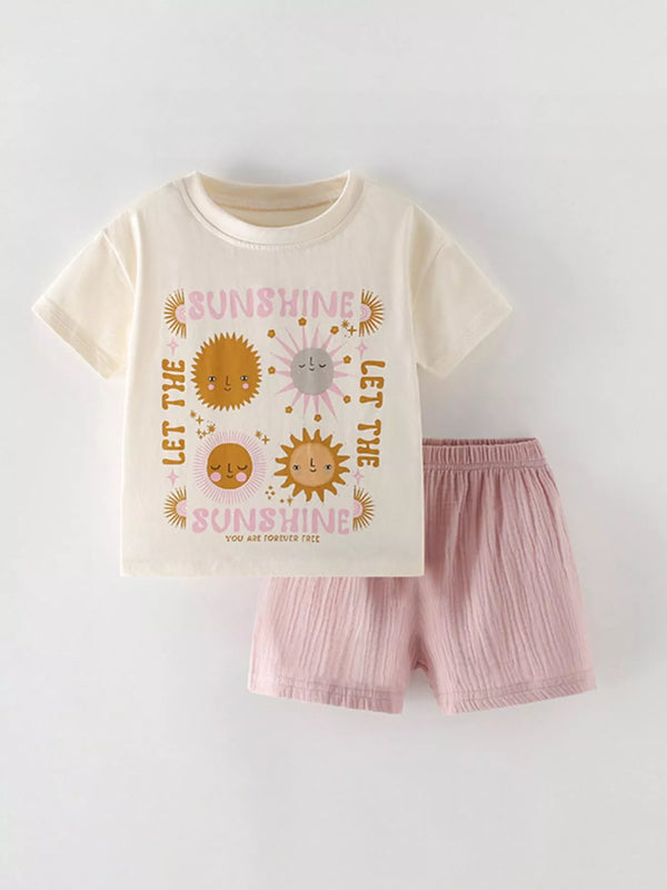 Graphic Tee and Textured Shorts Set — minimerri kids' outfit set