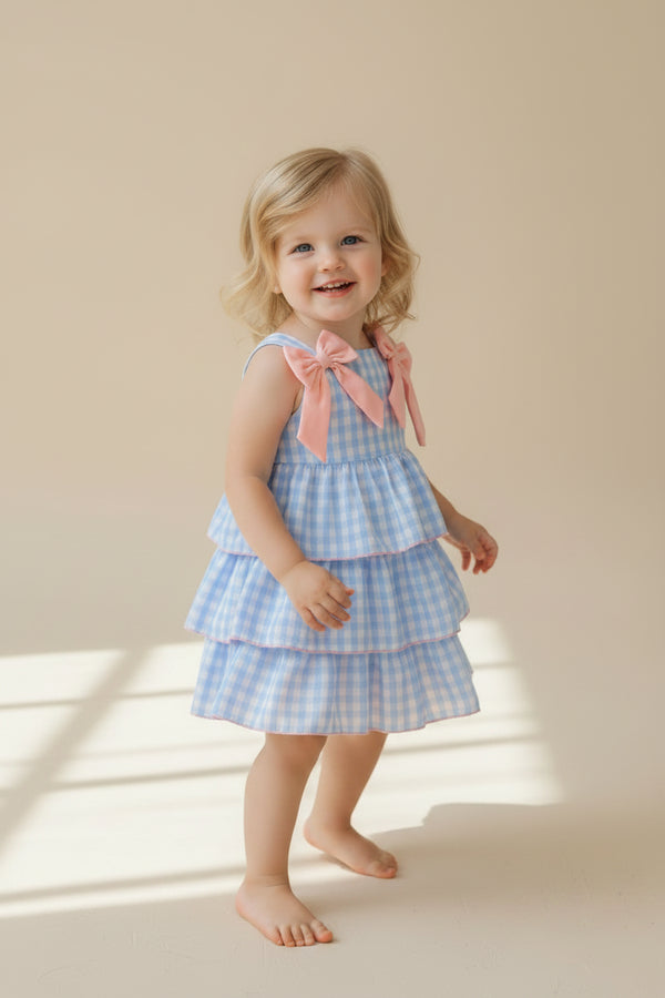 Layered Ruffle Gingham Dress with Bows — minimerri kids' dress