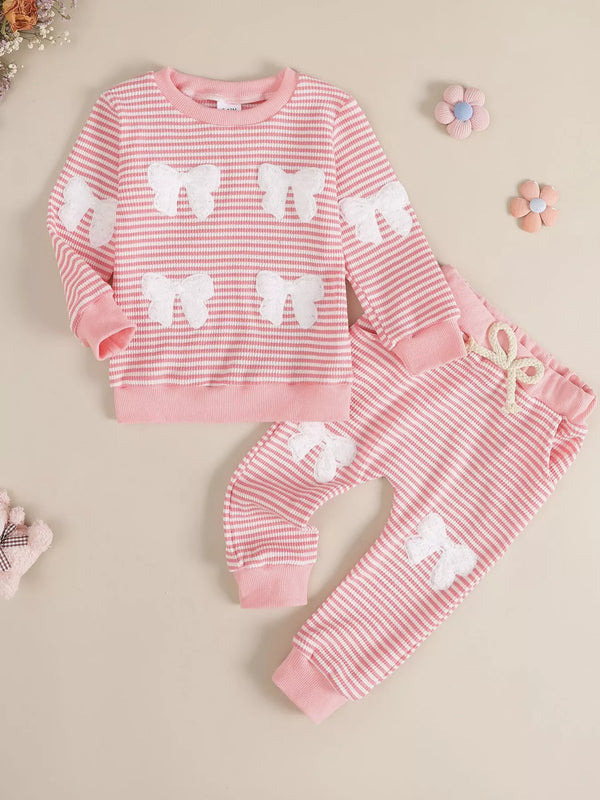 Bow Striped Top and Pants Set — minimerri kids' outfit set