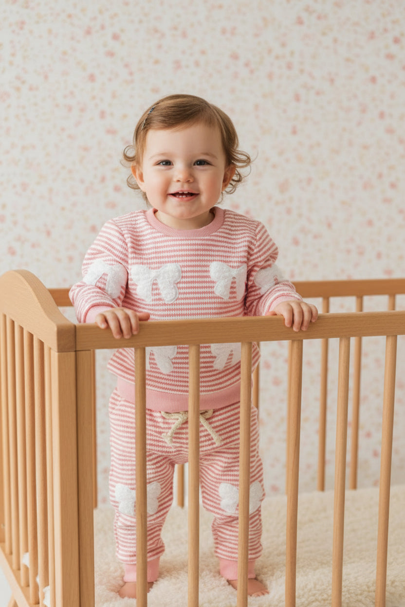 Bow Striped Top and Pants Set — minimerri kids' outfit set