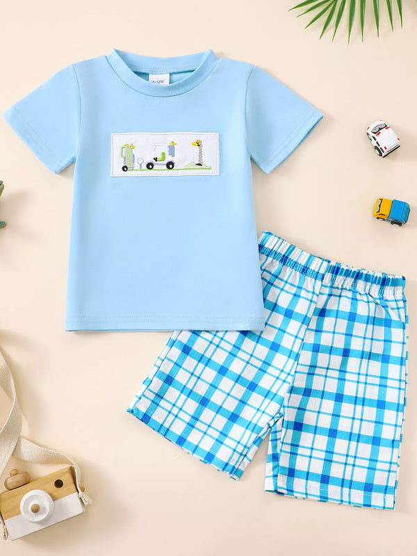 Embroidered Round Neck Tee and Shorts Set — minimerri kids' outfit set