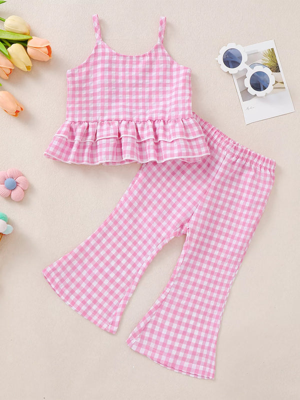 Plaid Ruffled Hem Tank and Shorts Set — minimerri kids' outfit set