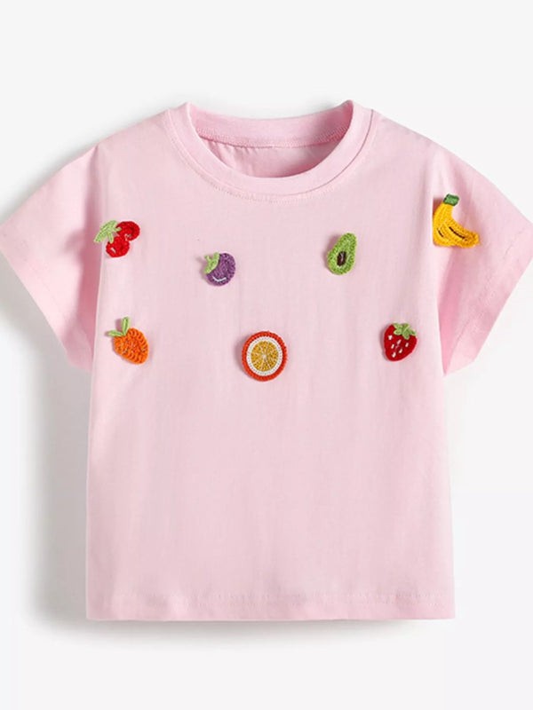 Fruit Applique Round Neck T-Shirt — minimerri kids' top