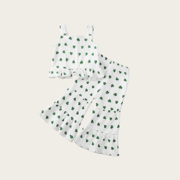 Shamrock Print Ruffle Set with Headband — minimerri kids' outfit set