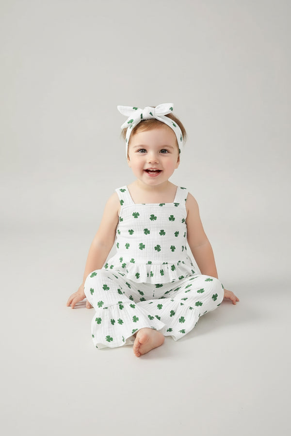 Shamrock Print Ruffle Set with Headband — minimerri kids' outfit set