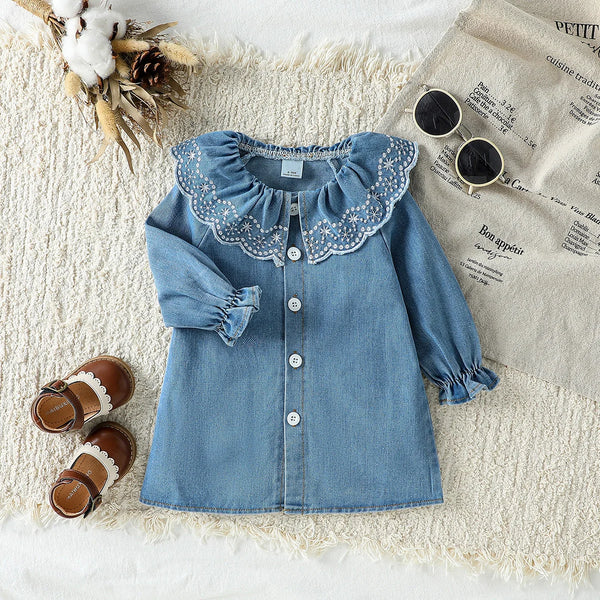 Ruffled Denim Dress — minimerri kids' dress