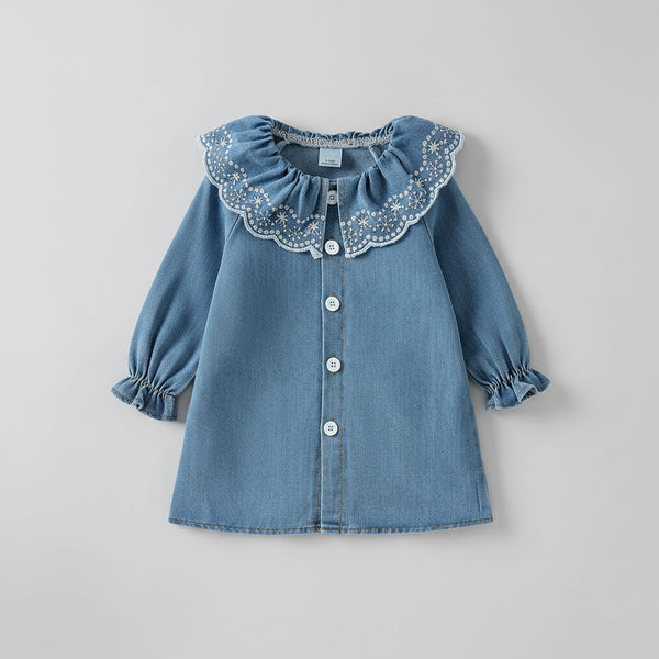 Ruffled Denim Dress — minimerri kids' dress