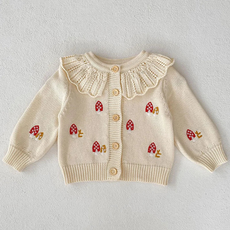 Mushroom Embroidery Baby Cardigan — minimerri kids' cardigan