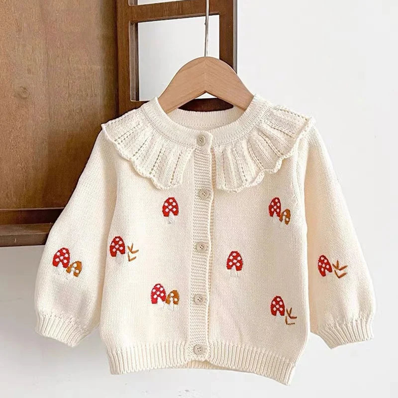 Mushroom Embroidery Baby Cardigan — minimerri kids' cardigan