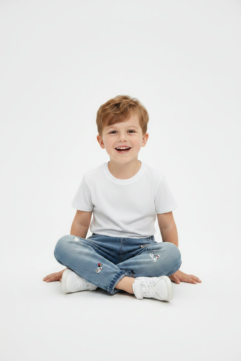 Cartoon Embroidery Denim Jeans — minimerri kids' pants