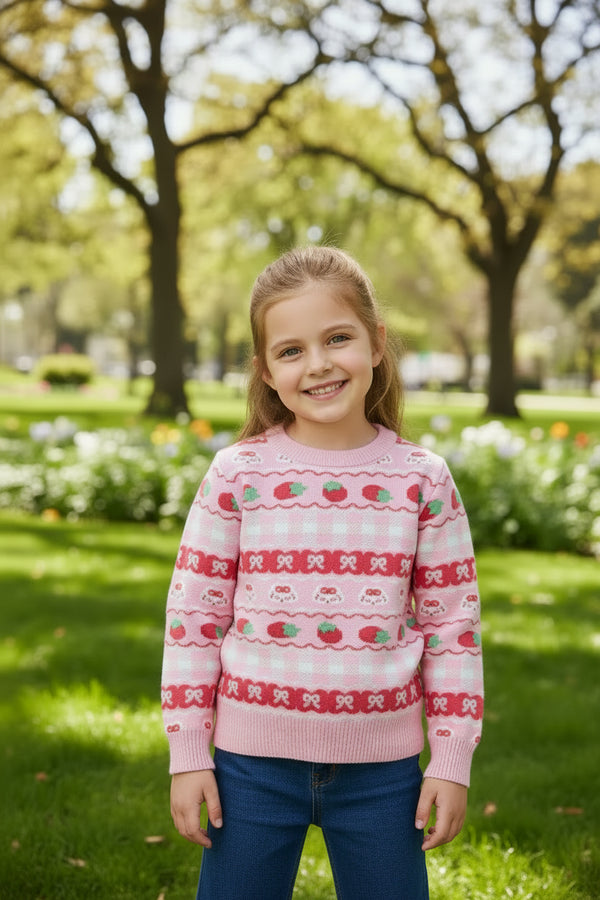 Strawberry Knit Pullover Sweater — minimerri kids' sweater