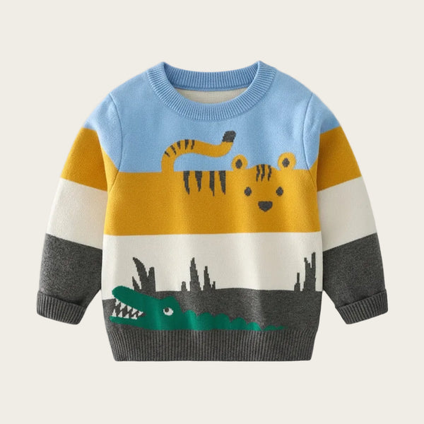 Animal Stripe Knit Sweater — minimerri kids' sweater