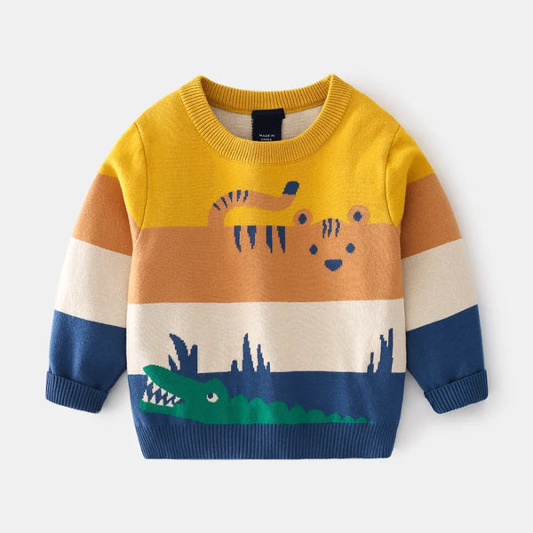 Animal Stripe Knit Sweater — minimerri kids' sweater