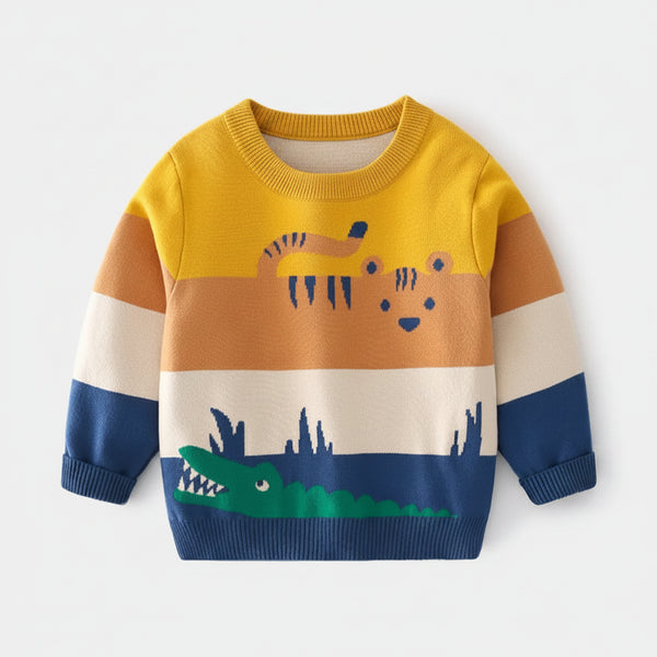 Animal Stripe Knit Sweater — minimerri kids' sweater
