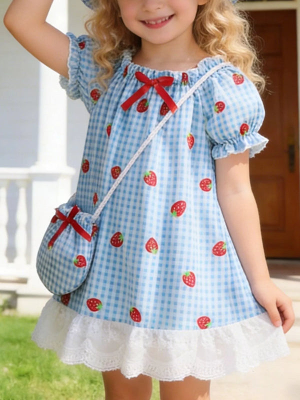 Strawberry Gingham Dress with Matching Purse and Hat Set — minimerri kids' dress