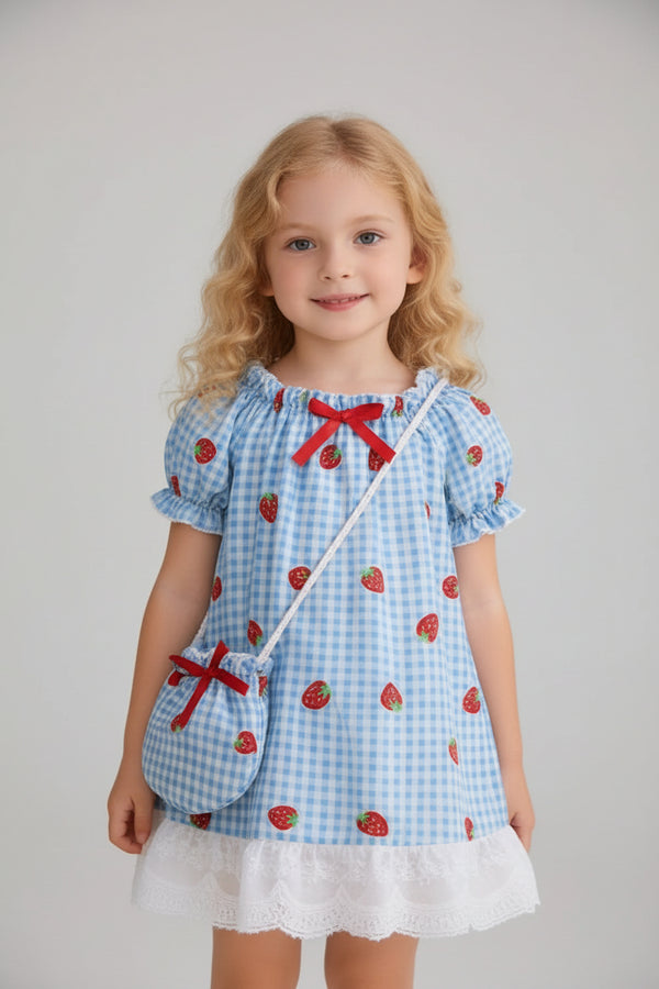 Strawberry Gingham Dress with Matching Purse and Hat Set — minimerri kids' dress