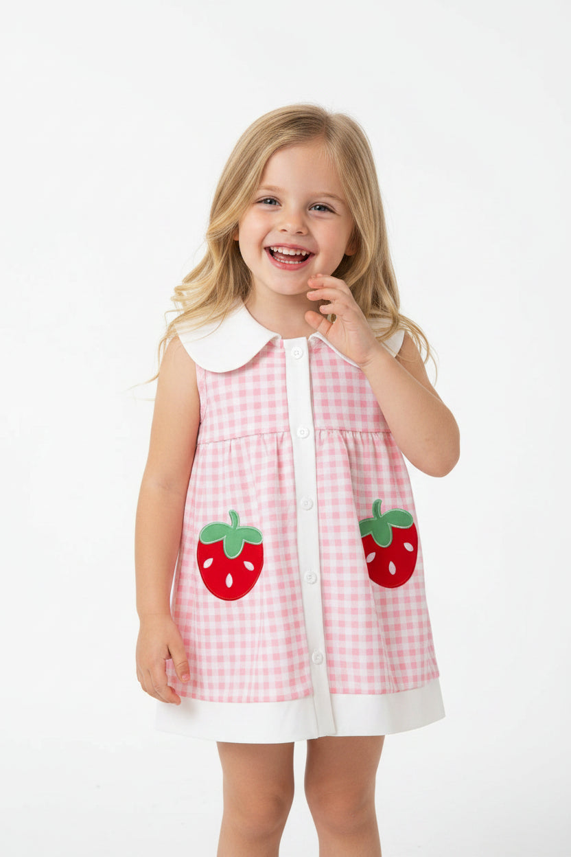 Fruit Embroidered Sleeveless Plaid Dress — minimerri kids' dress
