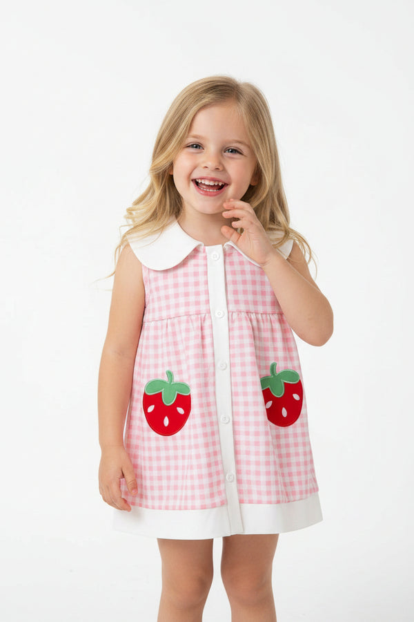Fruit Embroidered Sleeveless Plaid Dress — minimerri kids' dress