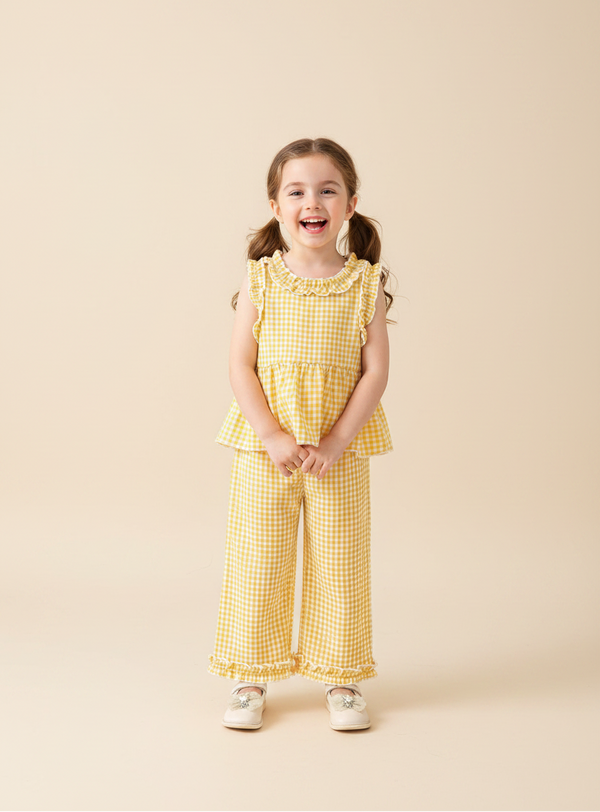 Gingham Ruffle Trim Sleeveless Top and Pants Set — minimerri kids' outfit set