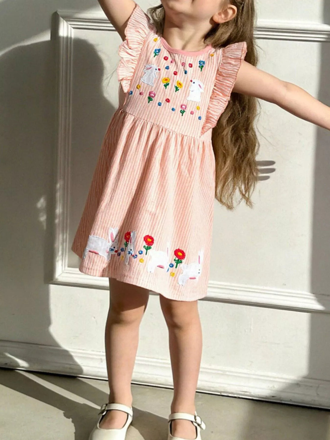 Embroidered Bunny Ruffle Sleeve Dress — minimerri kids' dress