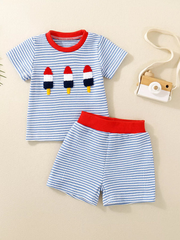 Ice Cream Striped Tee and Shorts Set — minimerri kids' outfit set