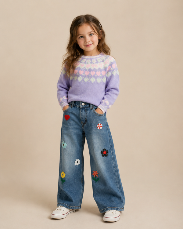 Pink Hearts Knit Pullover on model
