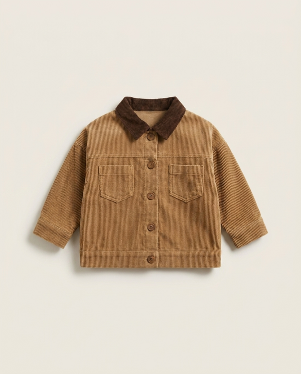 Colourblock Corduroy Overshirt laid flat on warm white