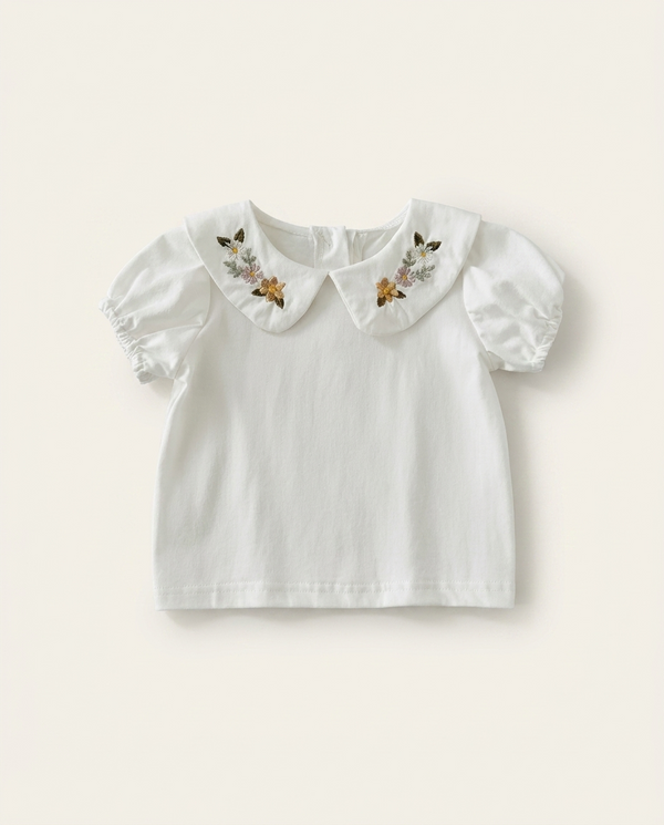 Flower Embroidered Tee — minimerri kids' tee