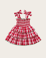 Gingham Tiered Dress with Bow Tie Straps — minimerri kids' dress