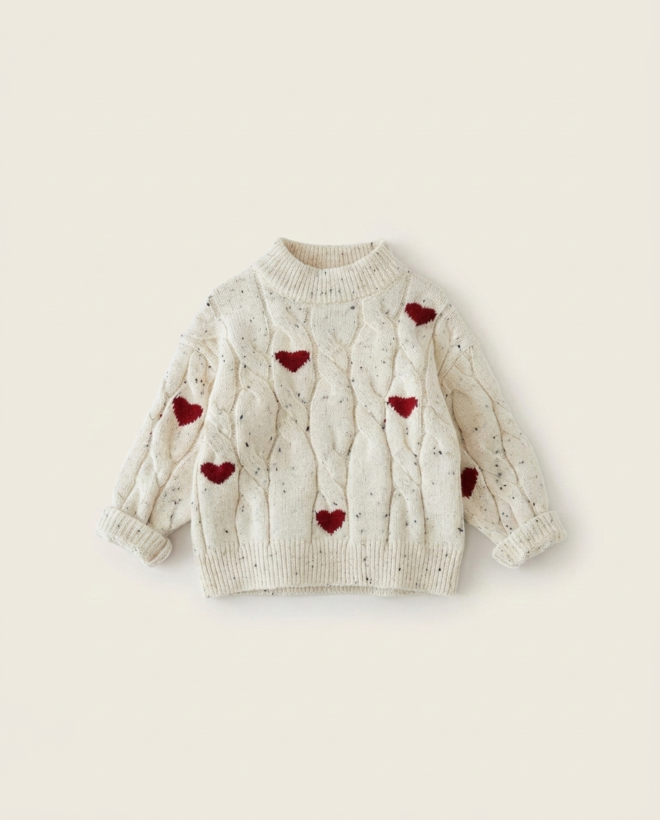 Red Hearts Knit Pullover cream — minimerri