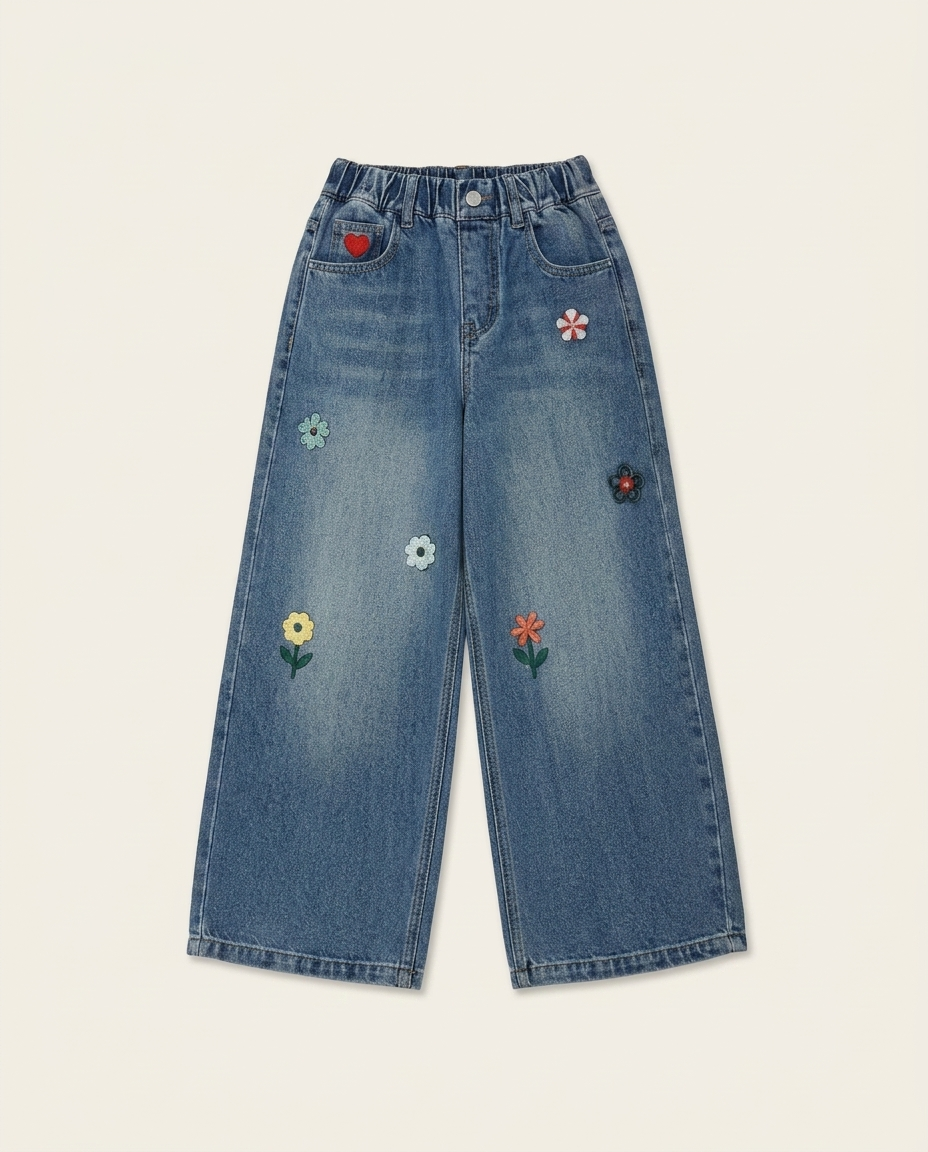 Flower Field Jeans floral embroidery — minimerri