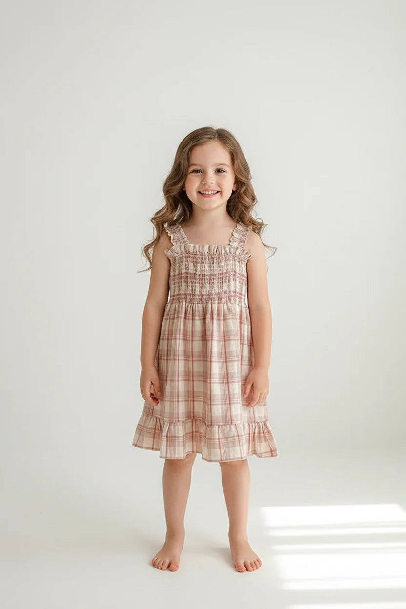 Kids' clothing sizes by age — a girls' plaid dress from minimerri