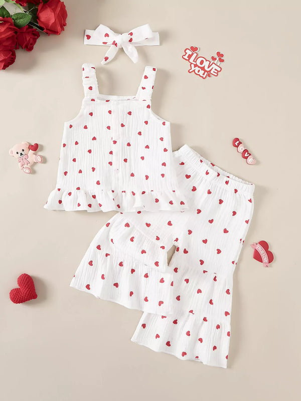 Heart Print Top and Flare Pants with Headband — minimerri kids' outfit set