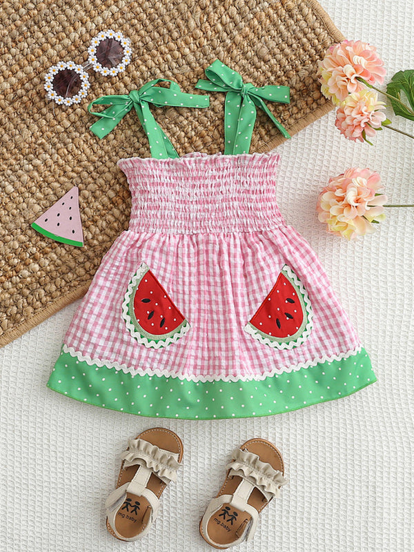 Watermelon Gingham Smocked Dress — minimerri kids' dress