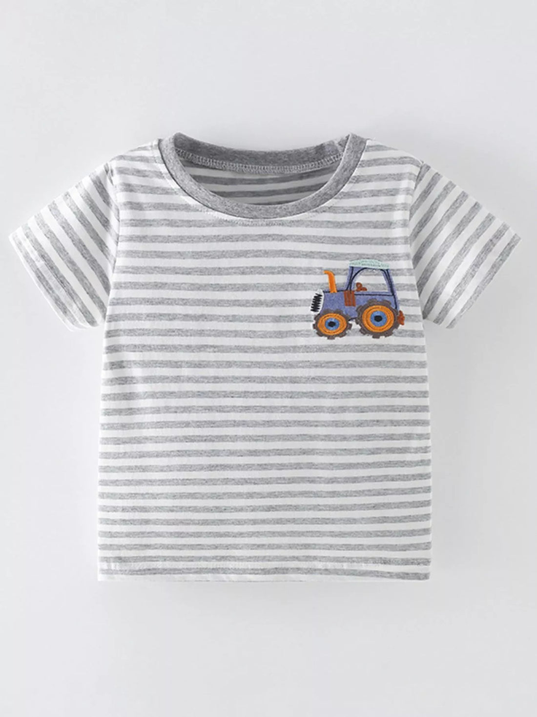 Striped Cotton Toddler T-Shirt with Tractor Applique — minimerri kids' top