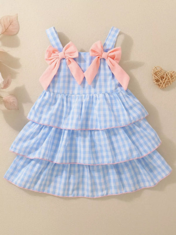 Layered Ruffle Gingham Dress with Bows — minimerri kids' dress