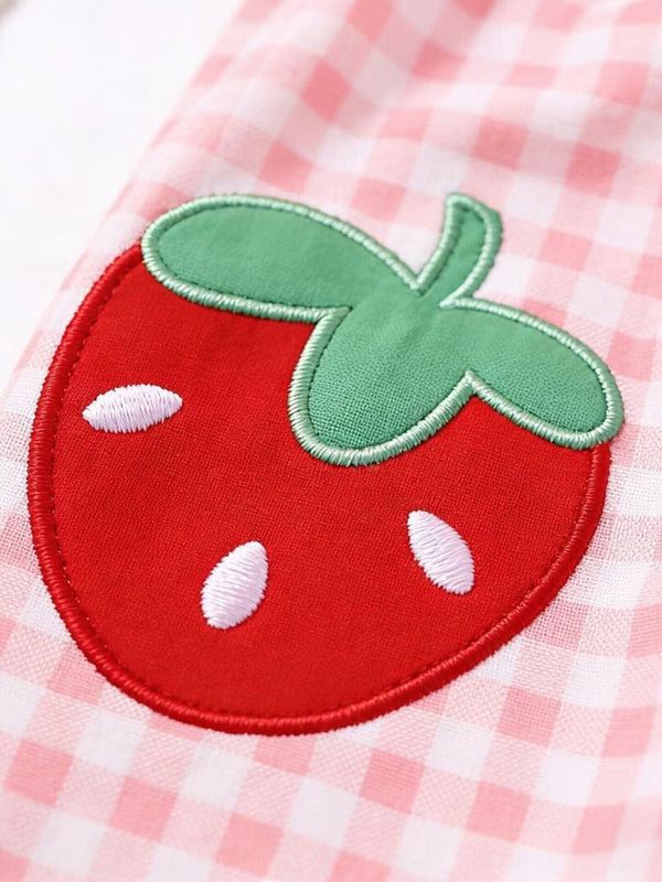 Fruit Embroidered Sleeveless Plaid Dress — minimerri kids' dress