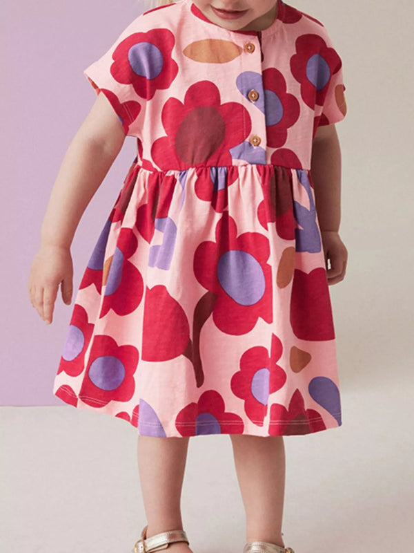 Floral Print Short Sleeve Dress — minimerri kids' dress