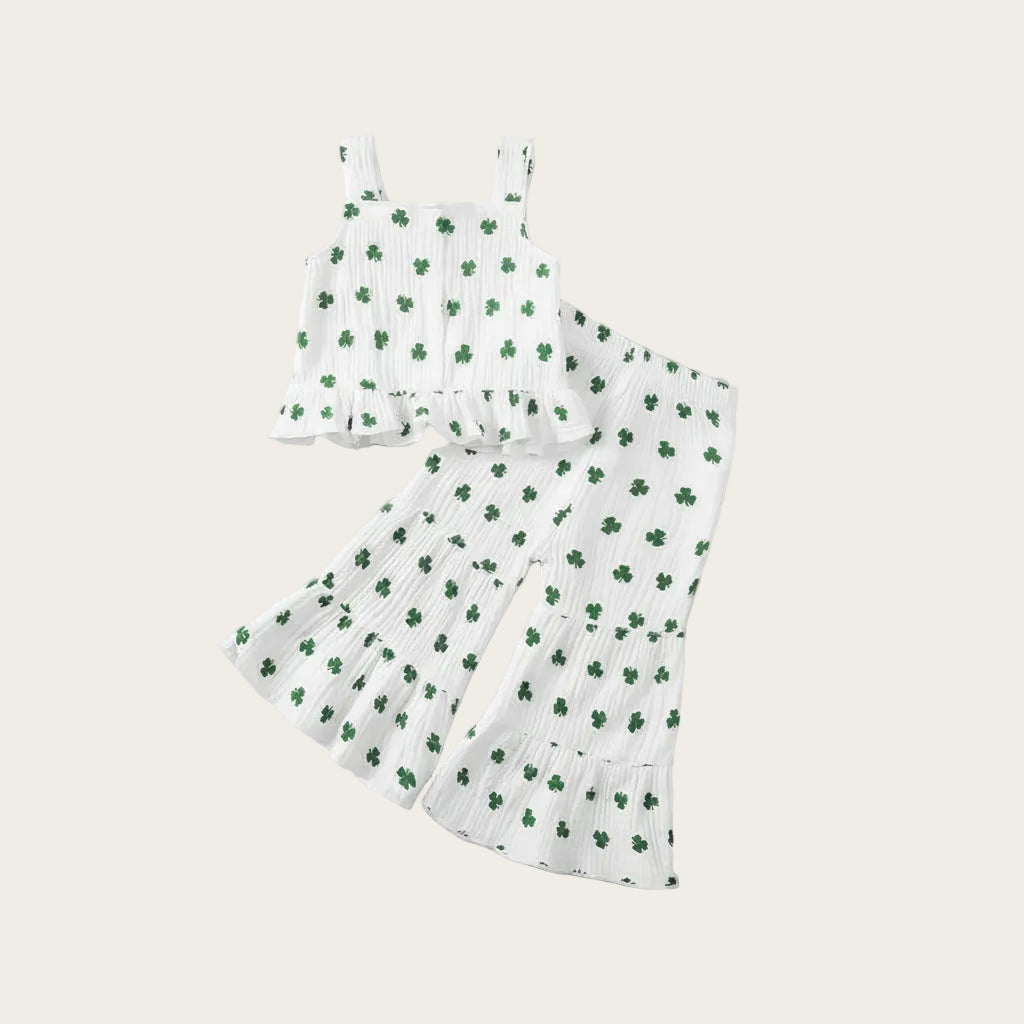 Shamrock Print Ruffle Set with Headband — minimerri kids' outfit set