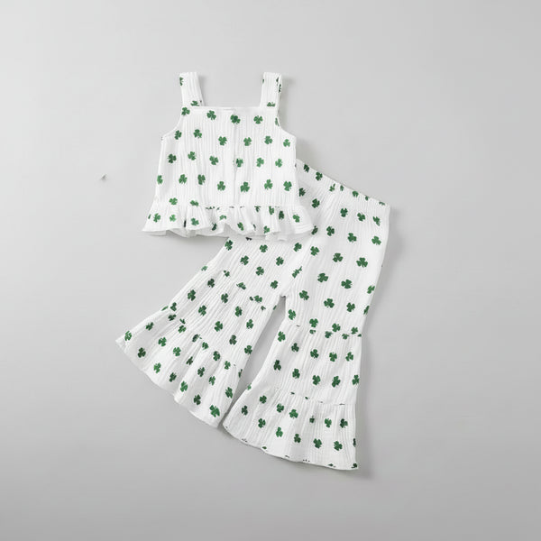 Shamrock Print Ruffle Set with Headband — minimerri kids' outfit set